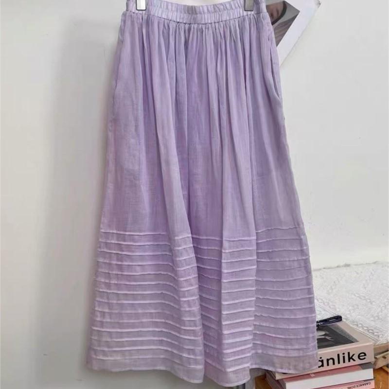 

Johnature Vintage Pressed Pleated Skirts Summer Casual Elastic Waist Loose Solid Color Women Skirts One Size светло-фиолетовый