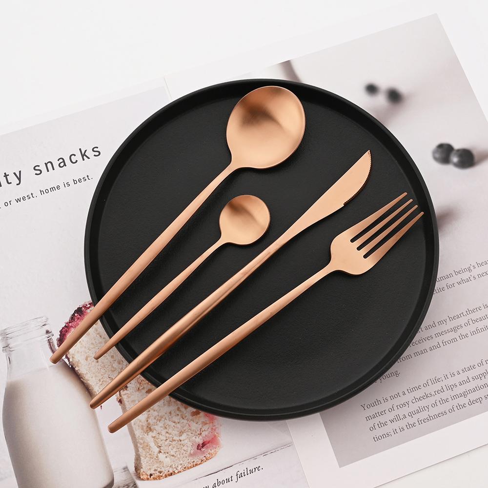 16Pcs Dinnerware Set Stainless Steel Tableware Matte Dinner Rose Gold Cutlery Set Knife Fork Coffee Spoon Flatware Kitchen Set