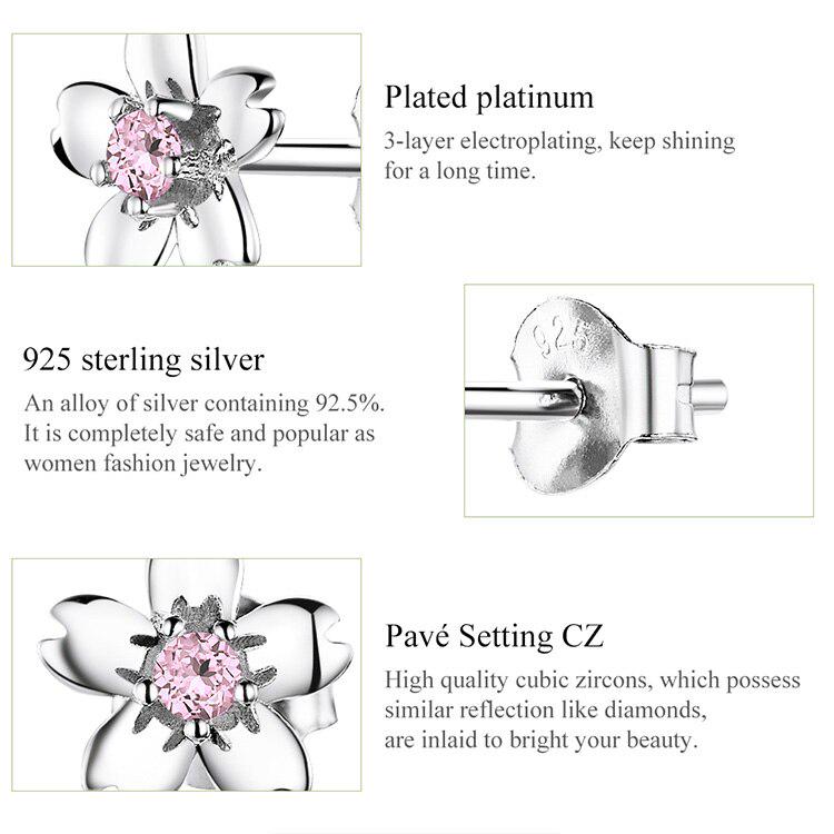 WOSTU 100% 925 Sterling Silver Flower Earrings Clean And Pure Petals Simple Design Earrings