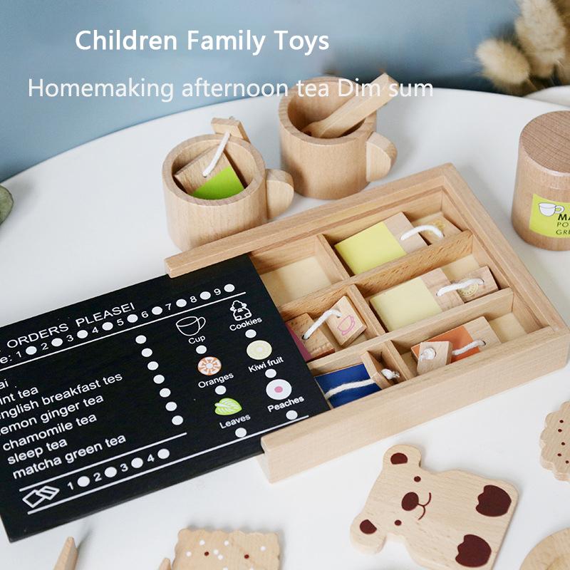 Holzspielzeug für die Küche, zum Rollenspiel, Essen, Kekse, Kaffee, Nachmittagstee-Set, Kinderhaus, Spiel, pädagogisches Kochspiel, Spielzeug für Mädchen
