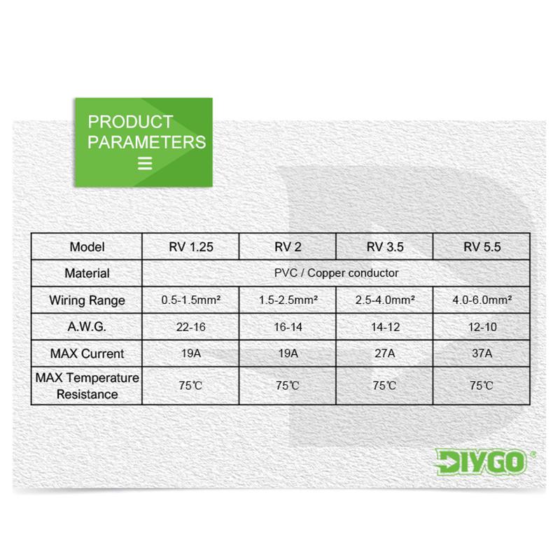 100Pcs RV2-3.2/4/5/6/8/10  Ring Insulated Wire Connector Electrical Crimp Terminal Cable Wire Connector AWG 22-16