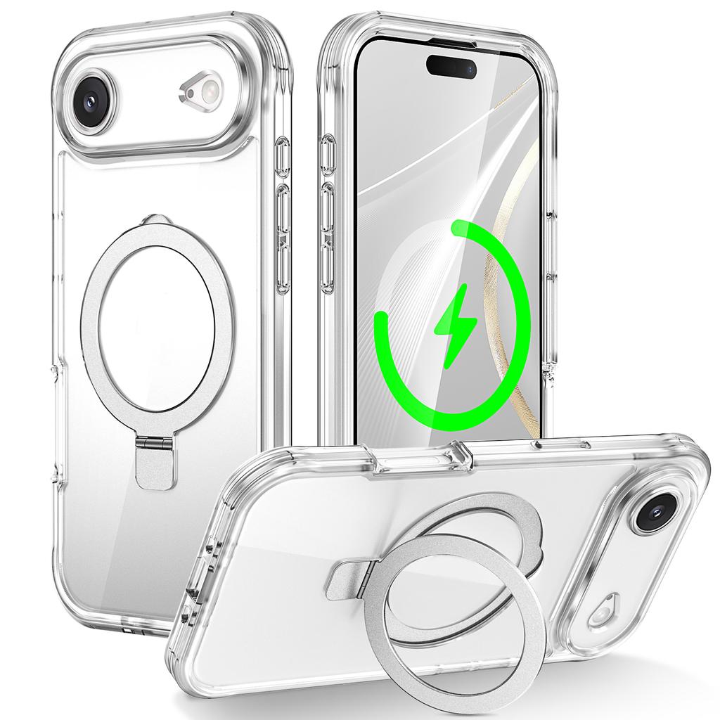 For iPhone 17 Air Case Skin Touch Solid Color TPU+PC Phone Cover with Magnetic Kickstand