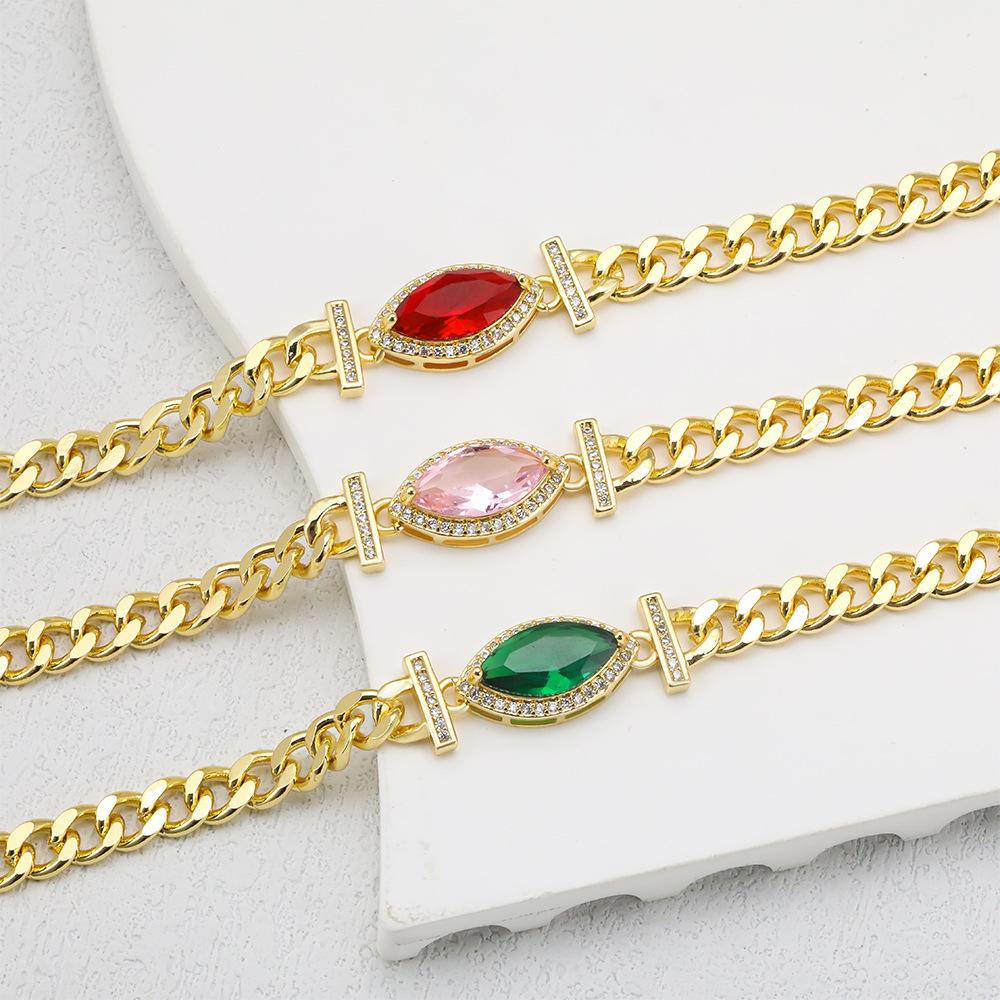 Inlaid Zircon Geometric Oval Zircon Pendant High Color Retention Copper Plated Real Gold European and American Style Elegant Light Luxury Bracelet