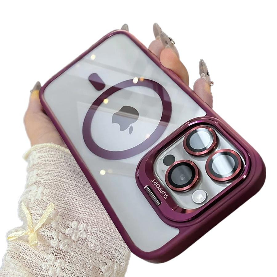 Luxury Magnetic Shockproof Phone Case For iPhone 16 15 14 13 12 11 Pro Max For Magsafe Funda Stand Glass Lens Protector Cover