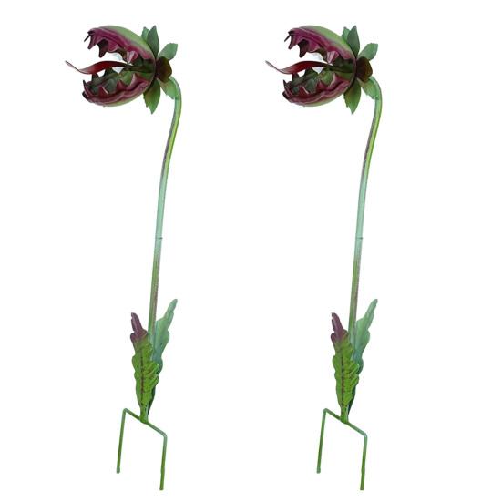 Metal Carnivorous Plant Garden Stake 25 Inch Large Venus Flytrap Plant 2pcs