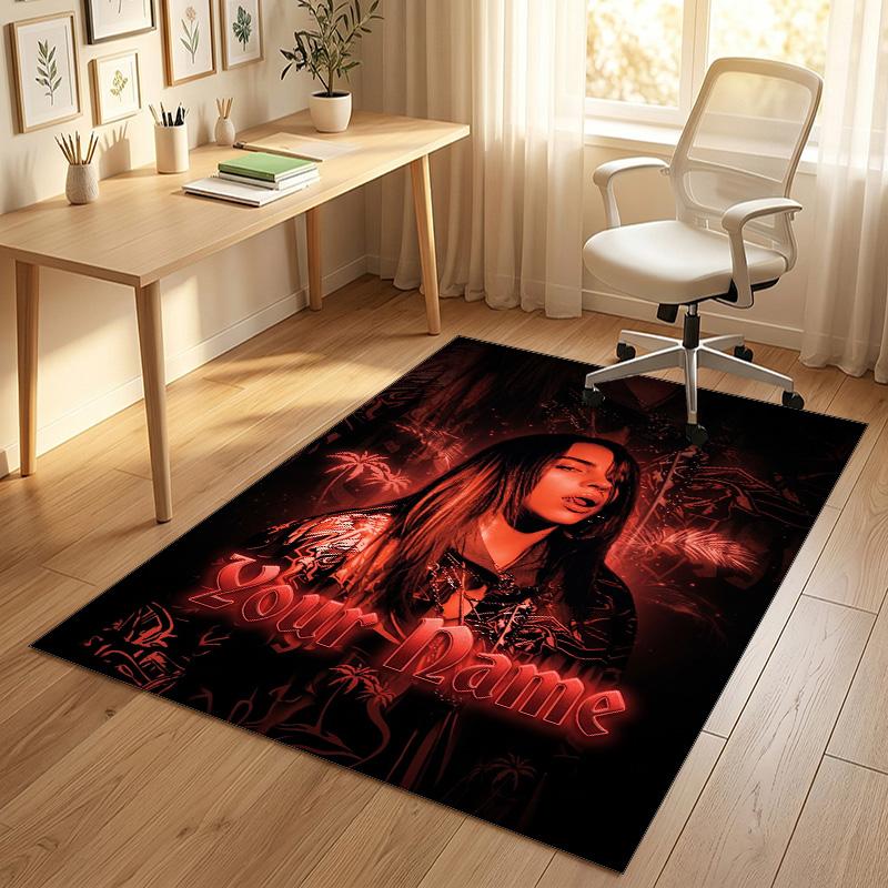 Personalized Crystal Velvet Carpet,Billie Eilish Custom Printed Name, Plush Area Rug For Home Indoor Decor