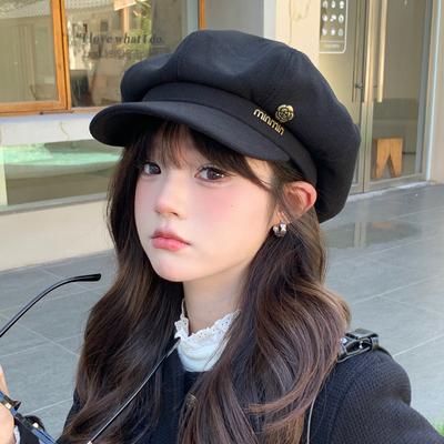 Nuovo Cappello da Donna Stile Piccola Fragranza di Lusso Leggero Metallizzato Standard Ottagonale Circonferenza Testa Grande Nero Versatile Cappello da Strillone