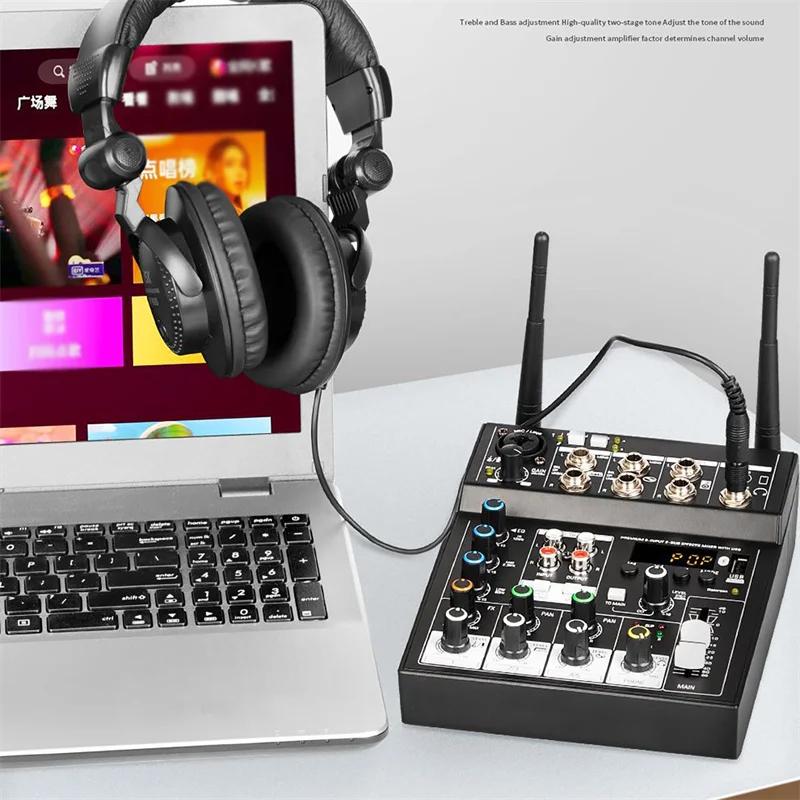 Wireless Microphone With Audio Mixer 4 Channels Karaoke Bluetooth Mic DJ For Studio TV Computer Home Party Show Church Wedding