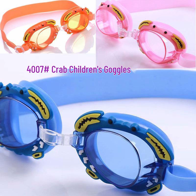 Children's Cartoon Swim Goggles with Earplugs - Crab, Bee, and Dolphin Design
