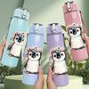 1PC Owl Flower Bouquet Cartoon Print 750ml Color Plastic Sports Water Bottle Leakproof Flip Straw Lid Suitable for Sports Office Home Use