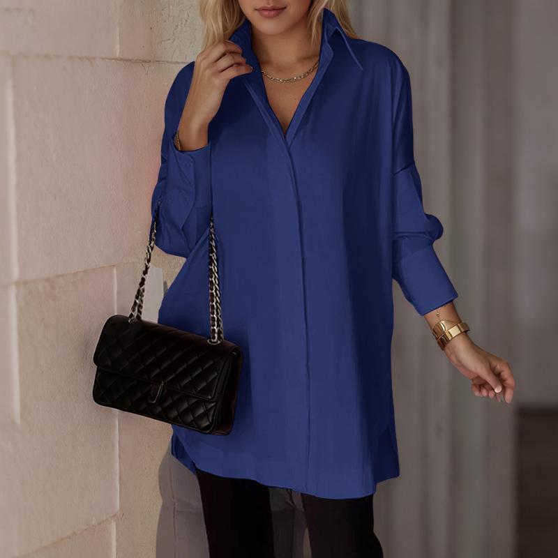 

ZANZEA Женская блузка с отложным воротником, свободного кроя, с длинным рукавом и застежкой на пуговицы 4XL темно-синий