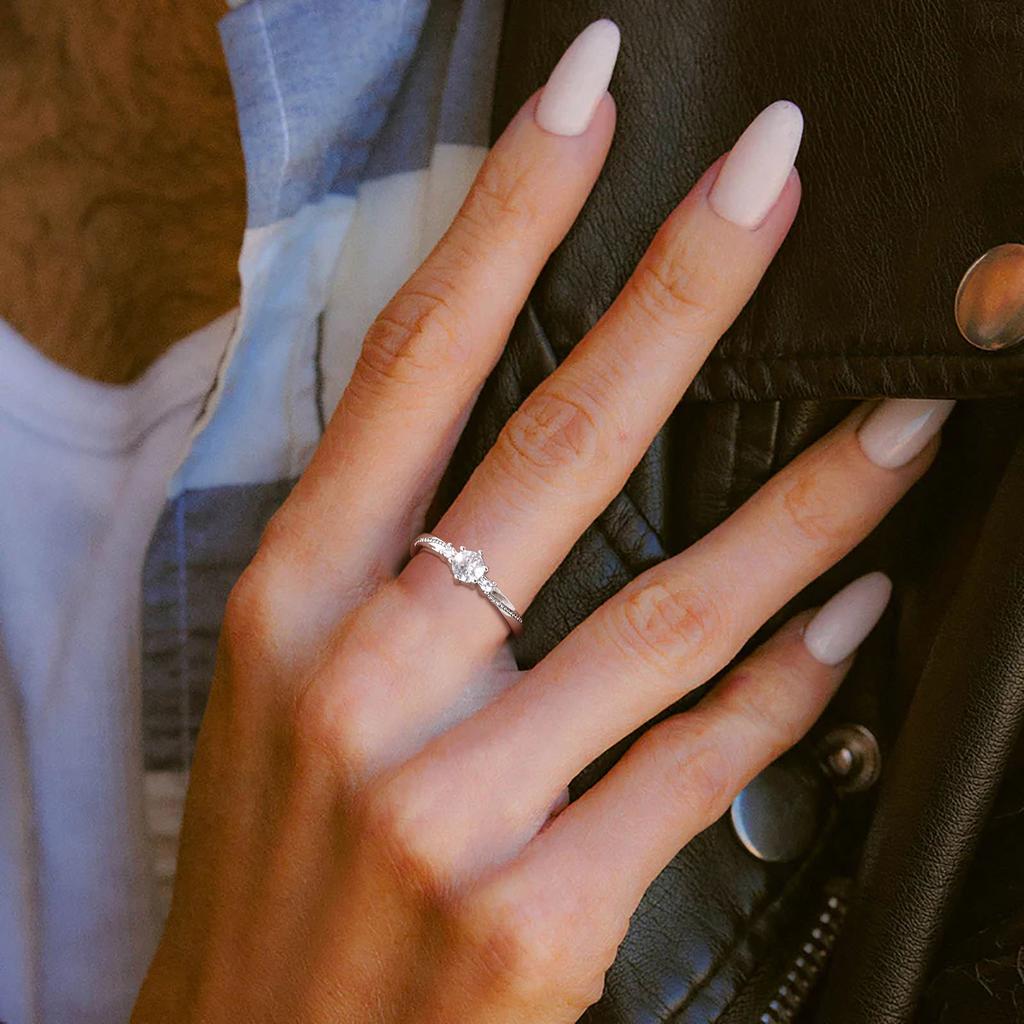 White Gemstone Rings Silver Color Metal Finger Wedding Jewelry Band for Women Engagement Ring