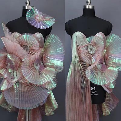 Creative Shiny Pleated Organza Fabric Rainbow Mermaid 100*150cm Cloth Fabric Handmade DIY Material Sewing Girls Skirt Dress