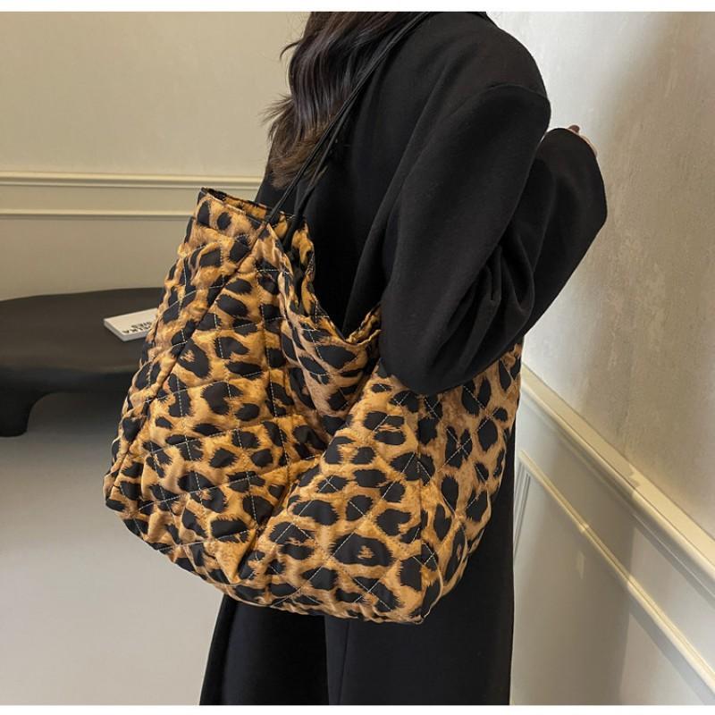 Leopard-print Cotton Suit Large Bag Women s Commuting Handbag Casual Single-shoulder Capacity Tote 57x20x33