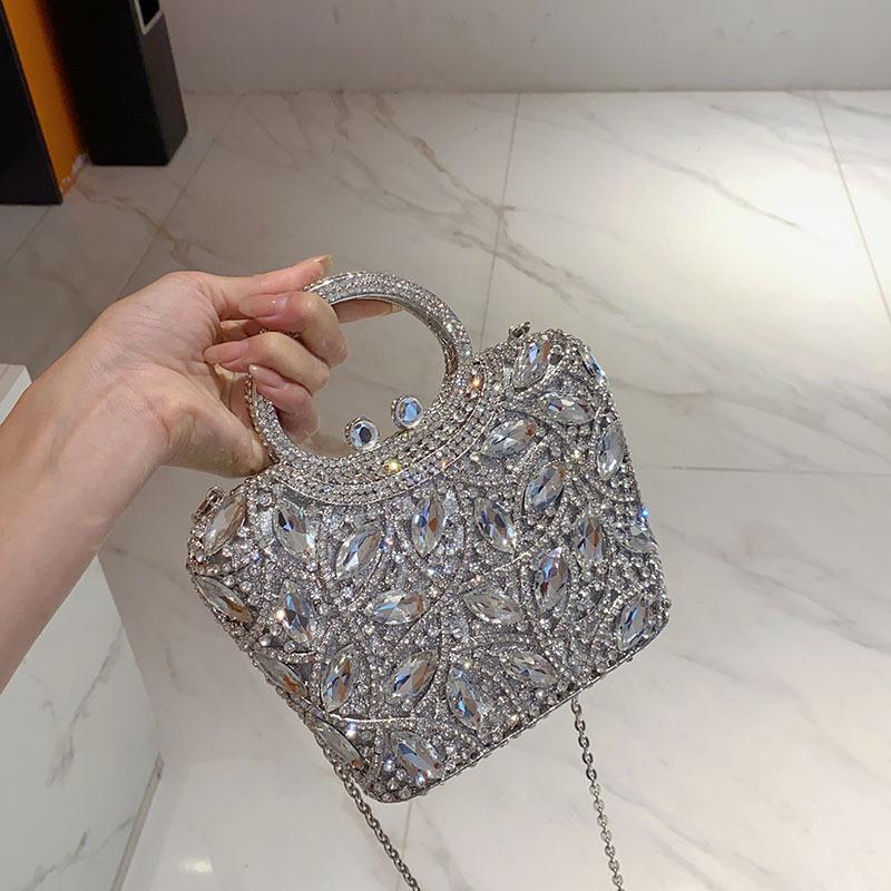 Exquisite shiny diamond-encrusted crystal evening bag metal light luxury high-end dinner bag