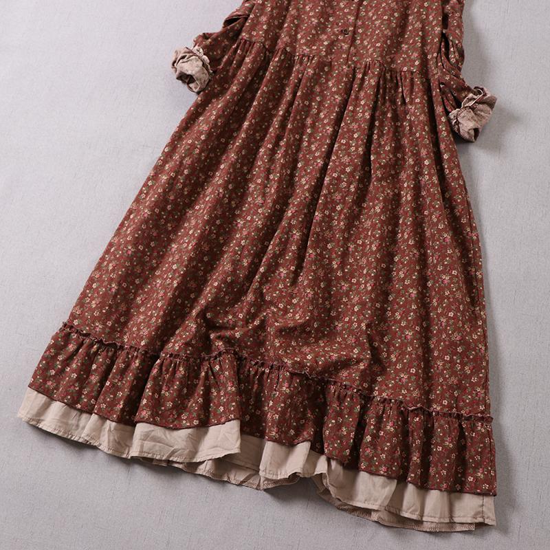 Japanese Mori Girl Art Print Dress Pretty Cotton Linen Spring Women Floral  Dress Loose Long-sleeved  Dress Midi Dress