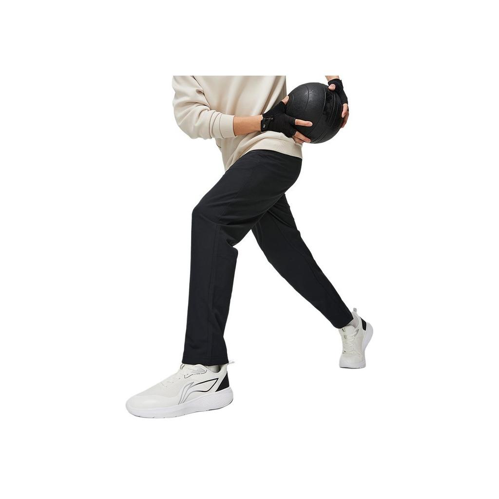 Li Ning Fitness Series Casual Solid Color Comfortable Simple Straight Leg Knitted Sports Pants Men bottoms Black AYKV751-1