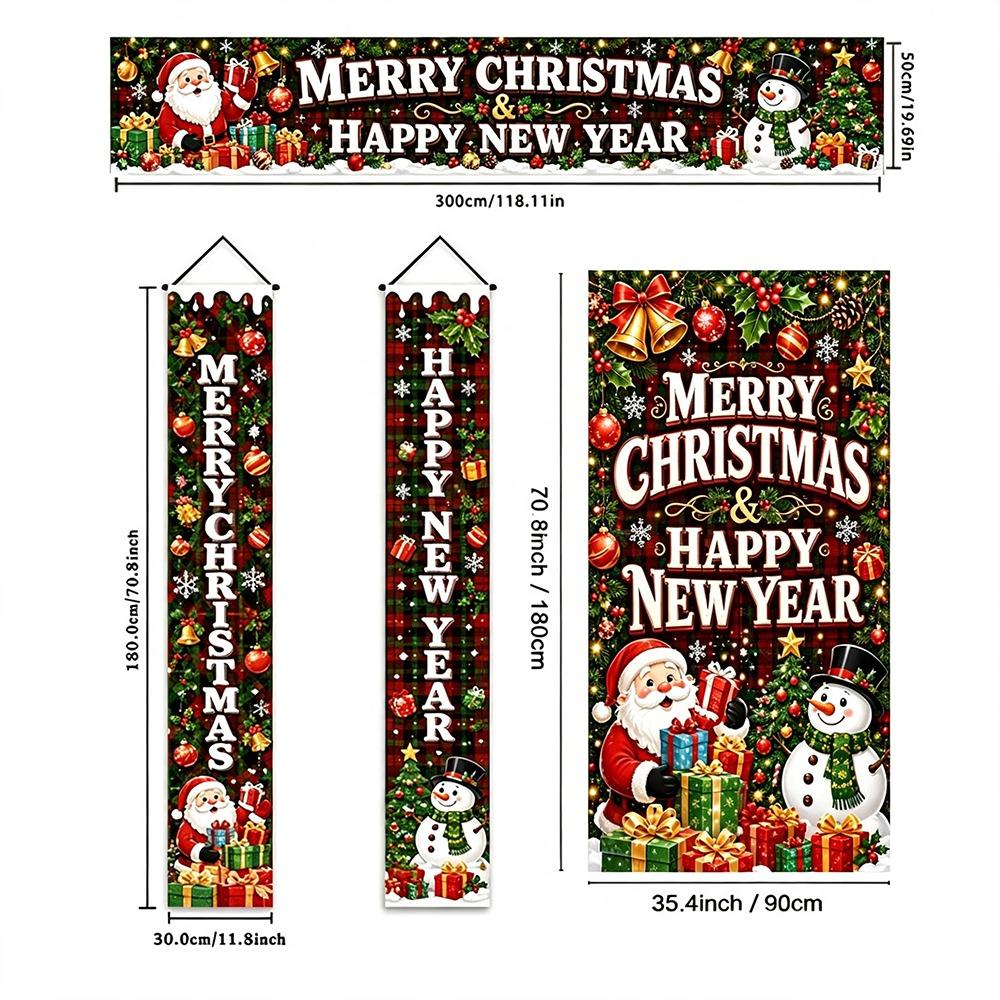 Snowman Design Christmas Door Banner Polyester Material Christmas Porch Banner Front Door Decor