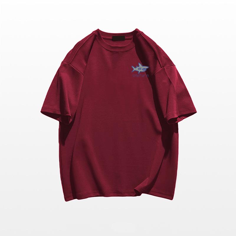 

Женская белая хлопковая футболка свободного кроя 2025 - Модный американский бренд, короткие рукава XXL вино красного