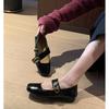 Sheepskin version~ French retro square head with Velcro Mary Jane shallow mouth flat sole shoes women's leather ladyshoes