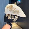 Children'S Summer Thin Beret Korean Style Fashionable Rhinestone Flower Reversible Artist Hat For Kids