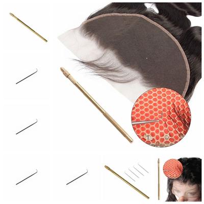 5 piezas/juego Agujas de encaje duraderas Doradas Kit para hacer pelucas Accesorios para pelucas Agujas de ventilación DIY