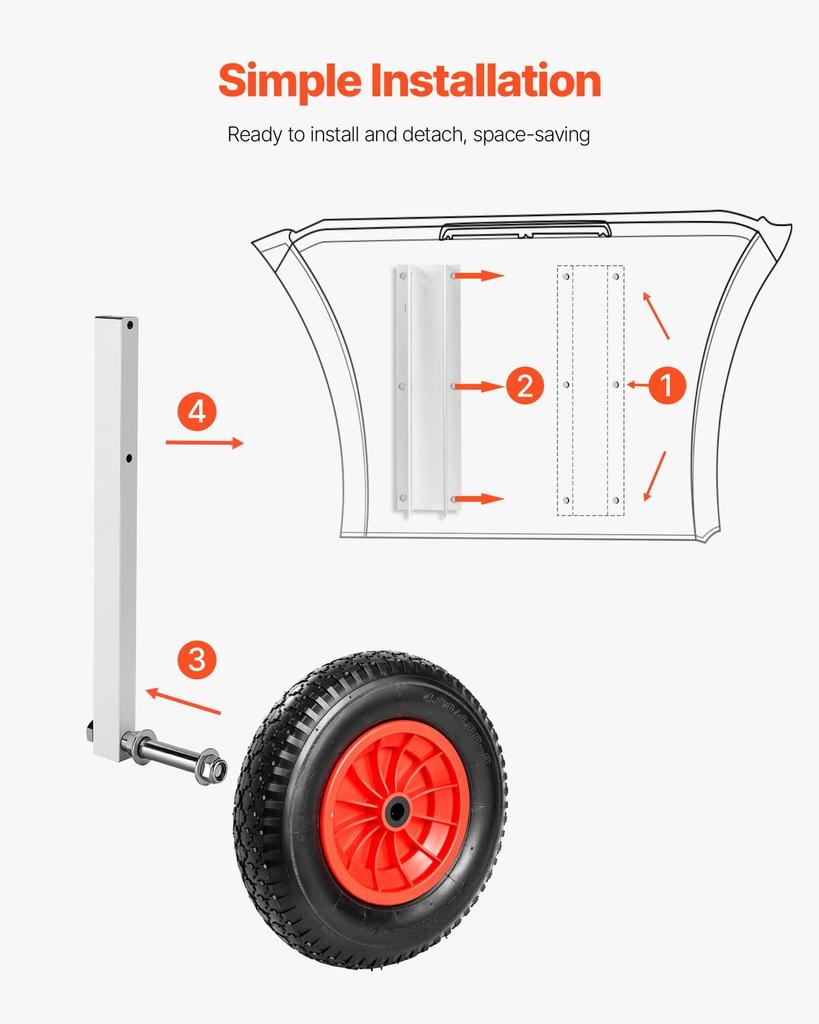 Boat Launching Wheels, 136.1 Kg Load Capacity, 381 Mm Aluminium Alloy Transom Wheel with Inflatable Rubber Tires, Folding Launch Wheels with 4 Quick