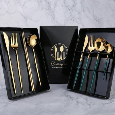 Set di posate lucidate a specchio per stoviglie in acciaio inossidabile 4 pezzi con confezione regalo per coltello forchetta cucchiaio cucchiaino da cena festival