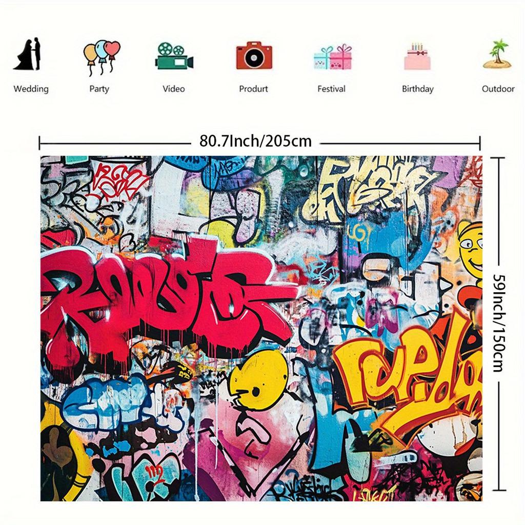 2D flat surface, 1-piece vibrant graffiti wallpaper background, suitable for festivals, events and photography