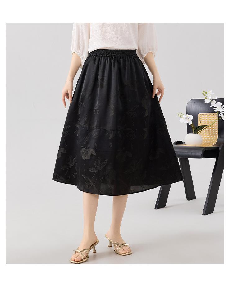 [Dark Pattern Jacquard] New Chinese Solid Color Elastic Waist, Versatile for Spring and Summer, Diagonal Socket Bag, Mulberry Silk Half Cut Skirt