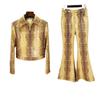 In Stock: 2025 European & American Fashion Snakeskin Leather Jacket & Flared Pants Set