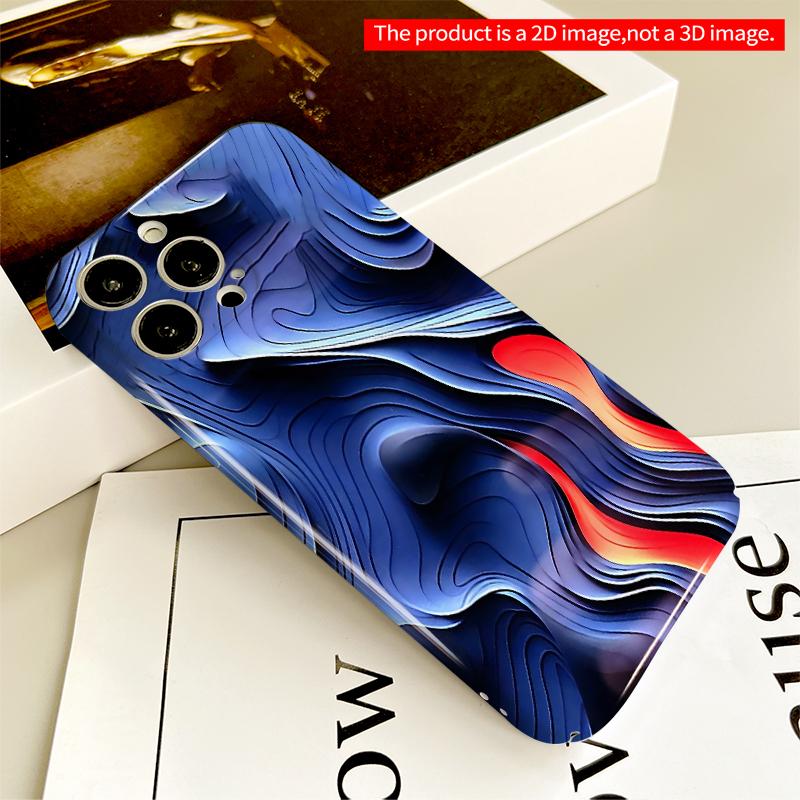 2DFlat Blue Waves with Fiery Accents Phone Case All inclusive film hard iPhone case, compatible with iPhone 18 Pro Max 17 16 15 14 13 12 11