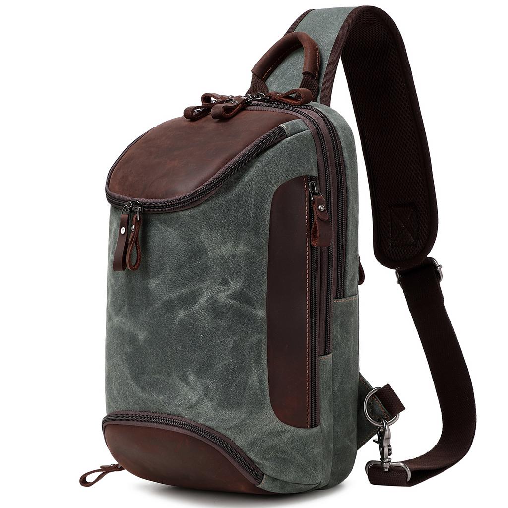 Vintage Canvas Zip Chest Bag Waterproof Men'S Crossbody Vintage Shoulder Bag Custom Men'S Unisex Crossbody Bag