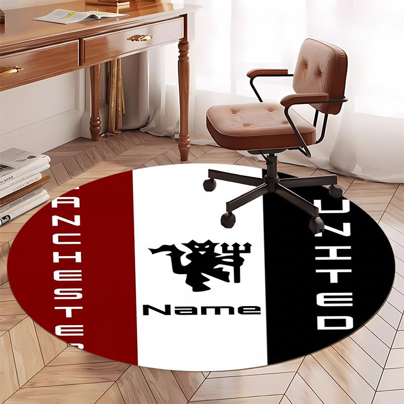 Custom Name Manchester United Printed Round Rug Carpet Chair Rug Area Rug Entryway Doormats,for Office Chair Living Room Bedroom Kitchen Room.