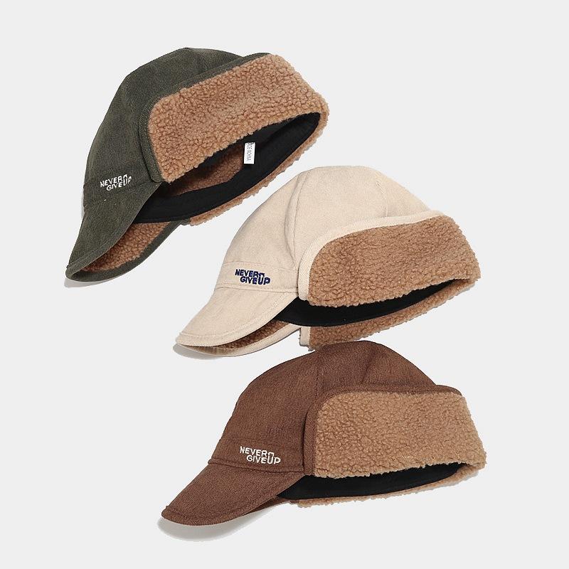 Corduroy Thickened Warm Cap Ear Protector Octagonal Hat Men and Women Winter Outdoor