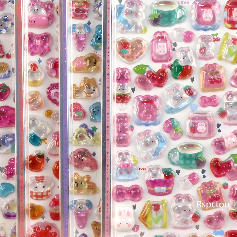 Rabbits Dogs Cats 3D Crystal Stickers Cute Animal Decoration Decals Toys Waterproof DIY Scrapbooking Diary Planner