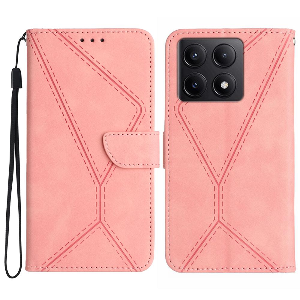 HT05 For Xiaomi 14T Case Skin-Touch Lines PU Leather Flip Phone Cover