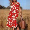 Eleganter Damenstil V-Ausschnitt Lockeres Kleid Sommermode Vielseitige Lange Kleider