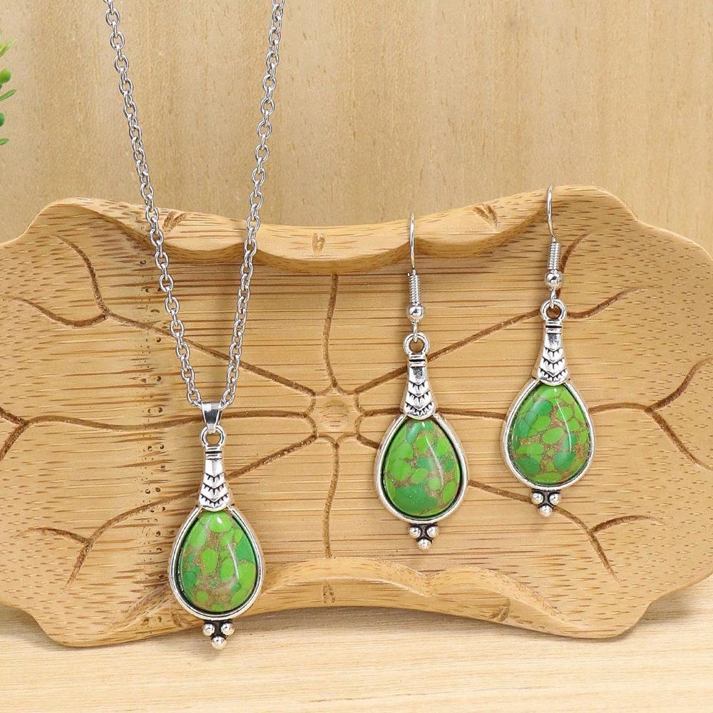 Heißer Verkauf Ohrringe Halsketten Set Rissiger Stein Inlay Stilvoll Einfach Ethnisch Stil Zubehör