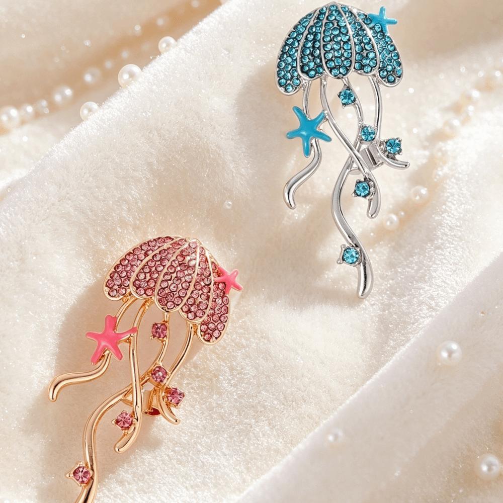 Zinc Zinc Alloy Jellyfish Brooches Cute Sea Life Pins New Rhinestone Breast Pin Women