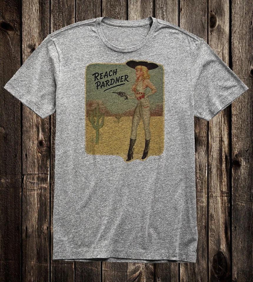 Retro Travel Tee T Shirt Pinup Girl Cowgirl Western Reach Pardner XL
