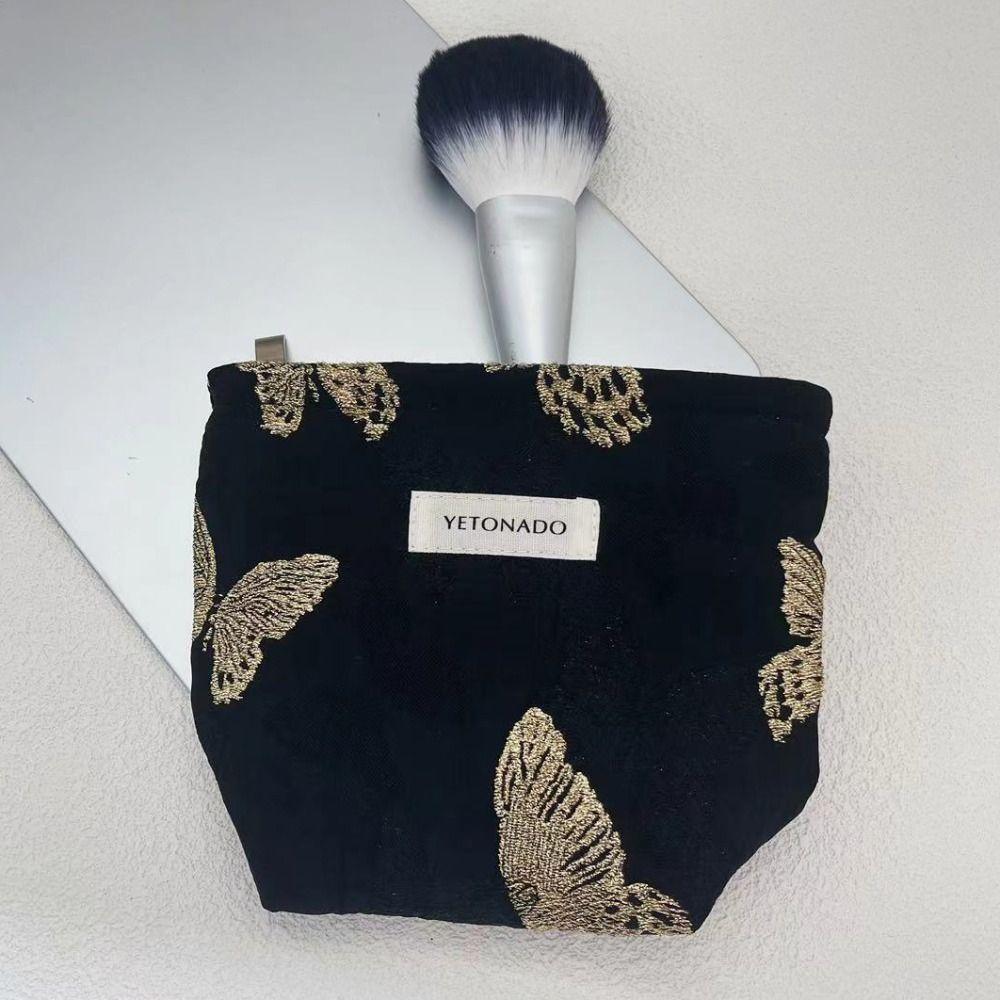 Polyester Canvas Butterfly Clutch Bag Butterfly Pattern Zipper Closure Makeup Bag Large Capacity Portable Cosmetic Organizer