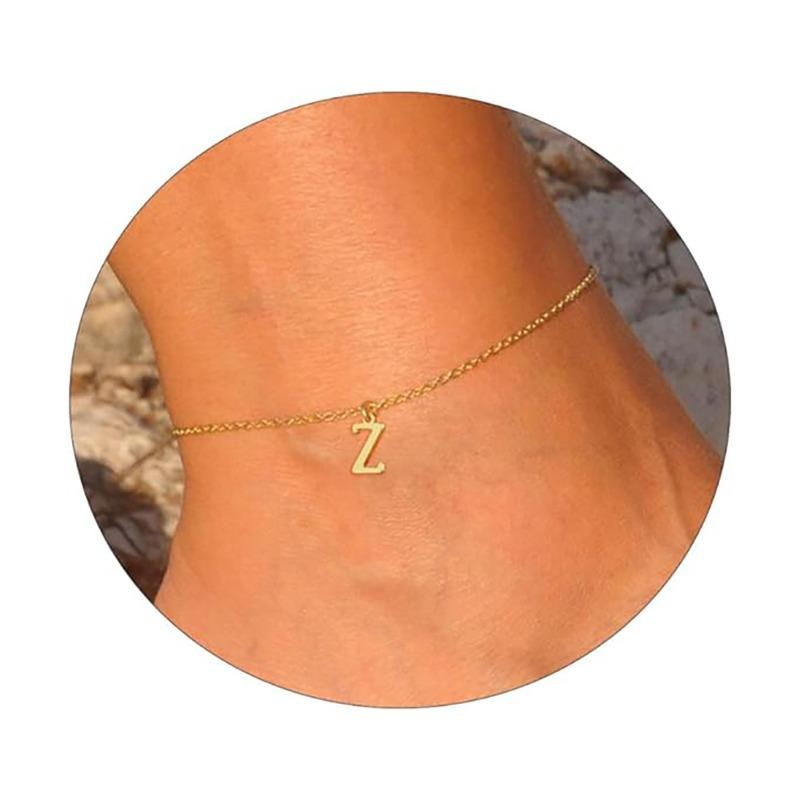 Semplice Collana con Lettera Impermeabile Placcata Oro 14K. Bracciale Compatto con 26 Lettere in Stile Femminile.