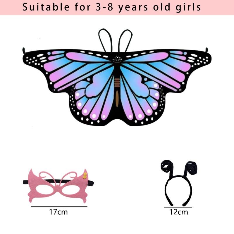 Kids Halloween Costume Set Funny Chiffon Butterfly Wings Cape,Mask,Headband Performance Cosplay Props Elf Angel Wings Costumes