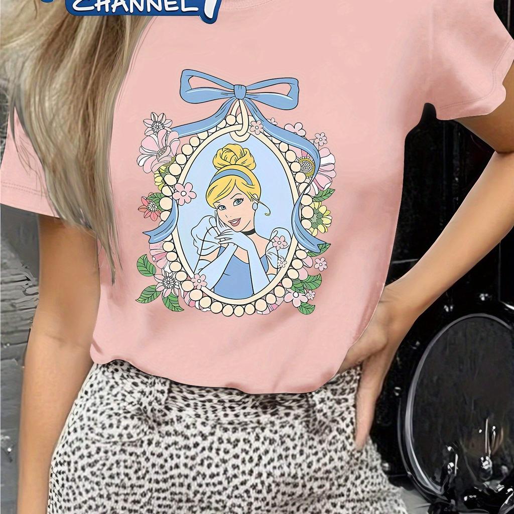 Cartoon Cinderella Pattern Printed Womens Tshirt Summer New Style Unisexs and Womens Casual Fashion Street Clothing