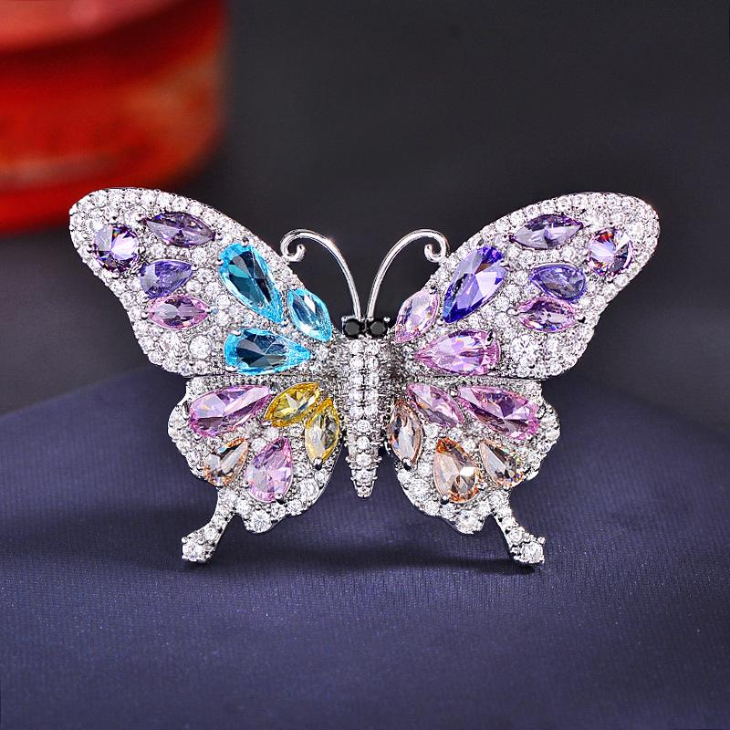 1Pcs Fashionable Versatile Anti-Glare Butterfly Insect Brooch Pin Luxurious Heavy-Duty Full Zircon Butterfly Brooch Accessory