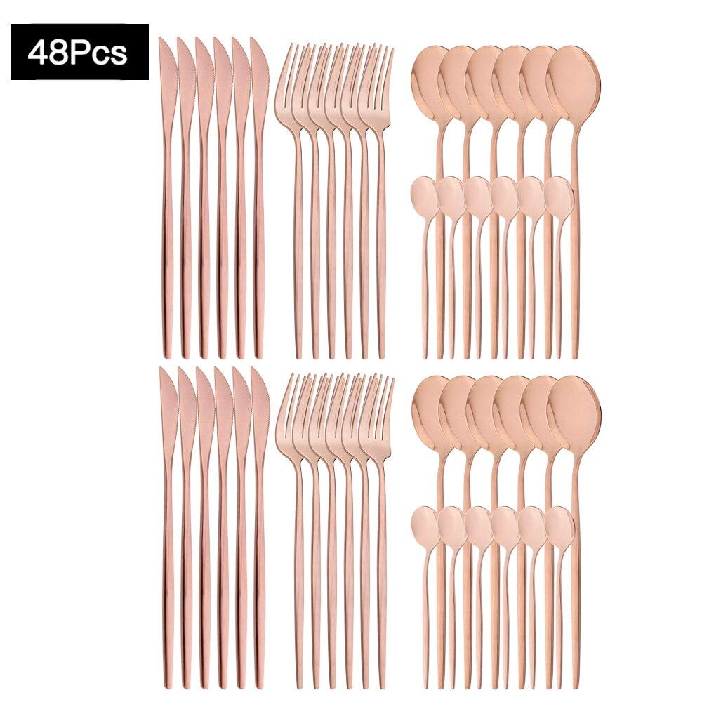 48Pcs Red Gold Cutlery Set Mirror Dinnenrware Set Stainless Steel Flatware Dinner Knife Fork Spoon Teaspoon For Home Tableware