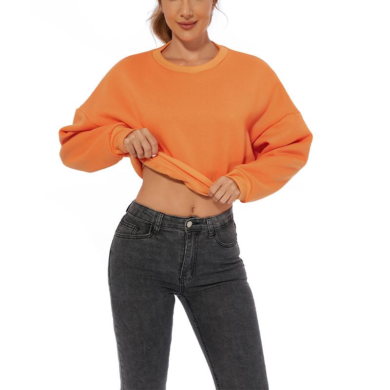 

Женская бархатная толстовка с круглым вырезом, однотонный укороченный топ с пупком XL оранжевый