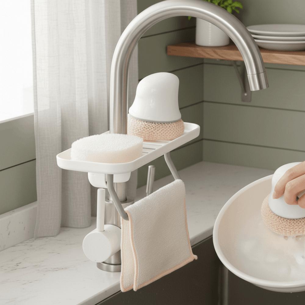 Plastic Faucet Sponge Holder Rotatable Sink Rack Easy To Install Kitchen Storage Shelf  Kitchen