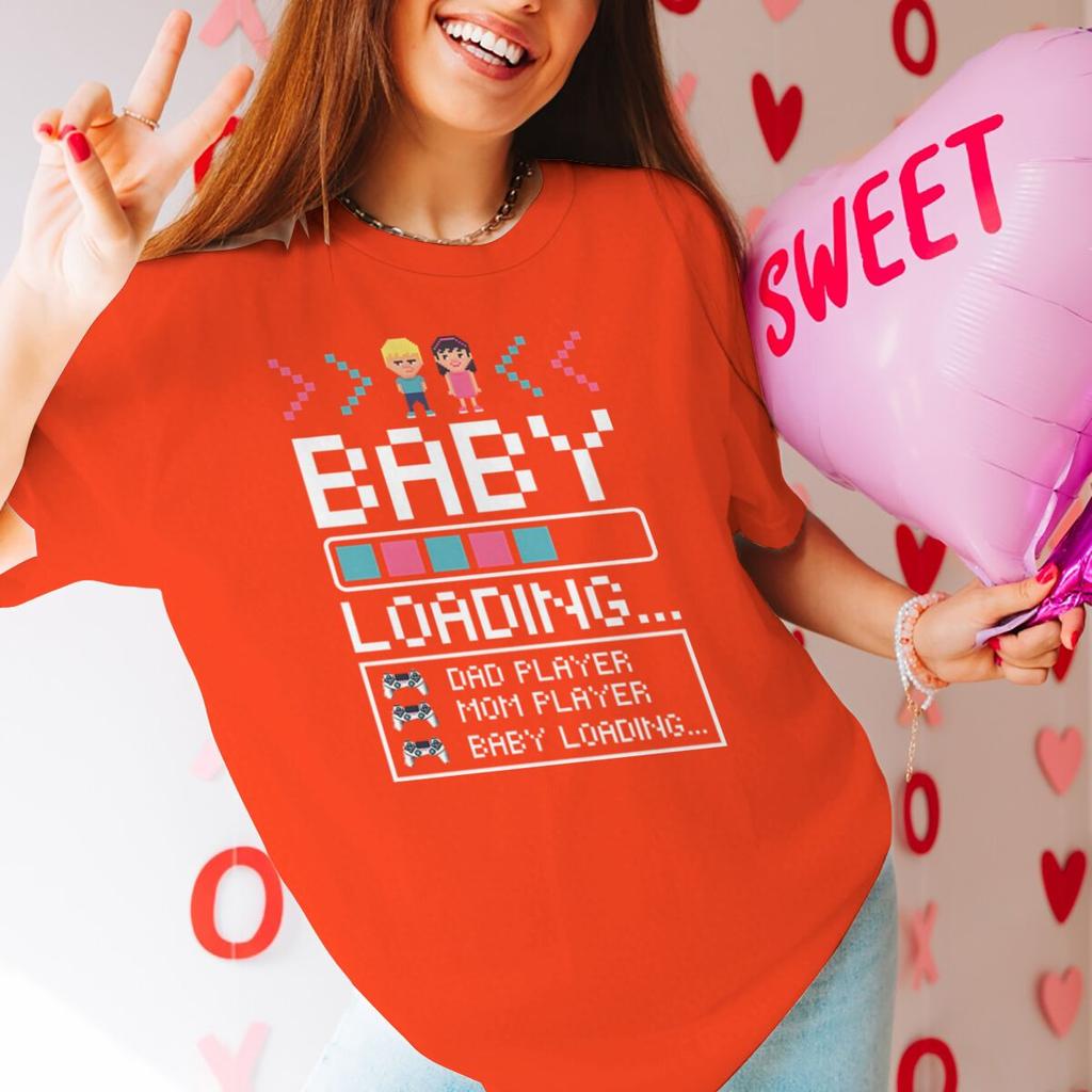 Baby Loading Print Couples T Shirt Vintage Gamers Papa Mama Tshirt Short Sleeve Crewneck Pregnancy Announcement Tshirt Gifts